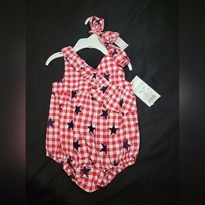 Baby Romper Red Gingham with Stars